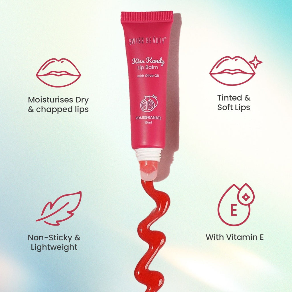 Swiss Beauty Kiss Kandy Tinted Lip Balm | Non-Sticky with Olive Oil & Vitamin E - 7 Strawberry