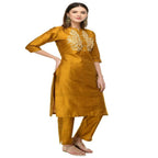Lagi Women's Mustard Poly silk Straight Embroidred Kurta Pant (RO116C) | Grab2Buy