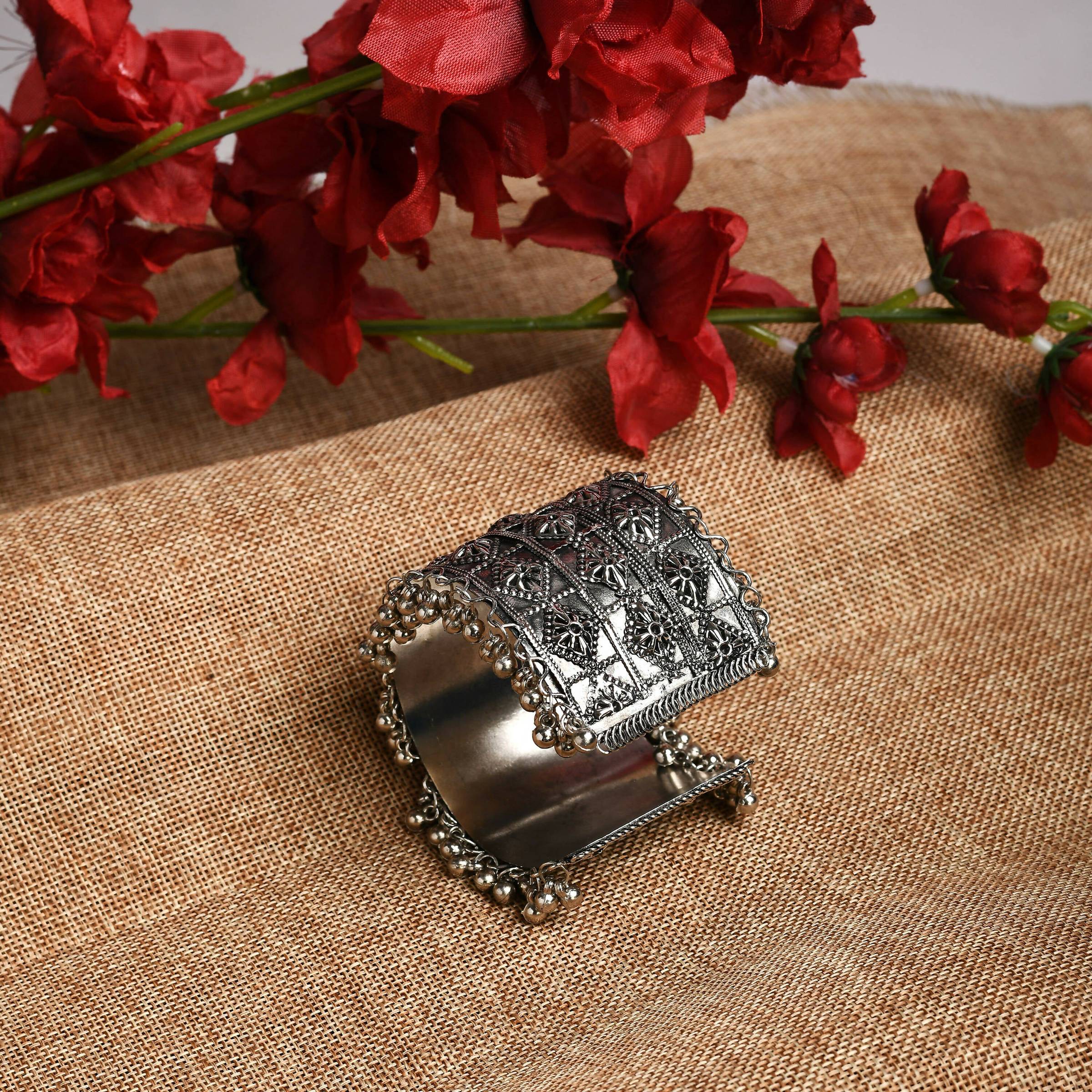 Mominos Fashion Joharkamal Oxidised Silver-Plated Ghungroo Handcraft Bracelet - Design 024 | Grab2Buy
