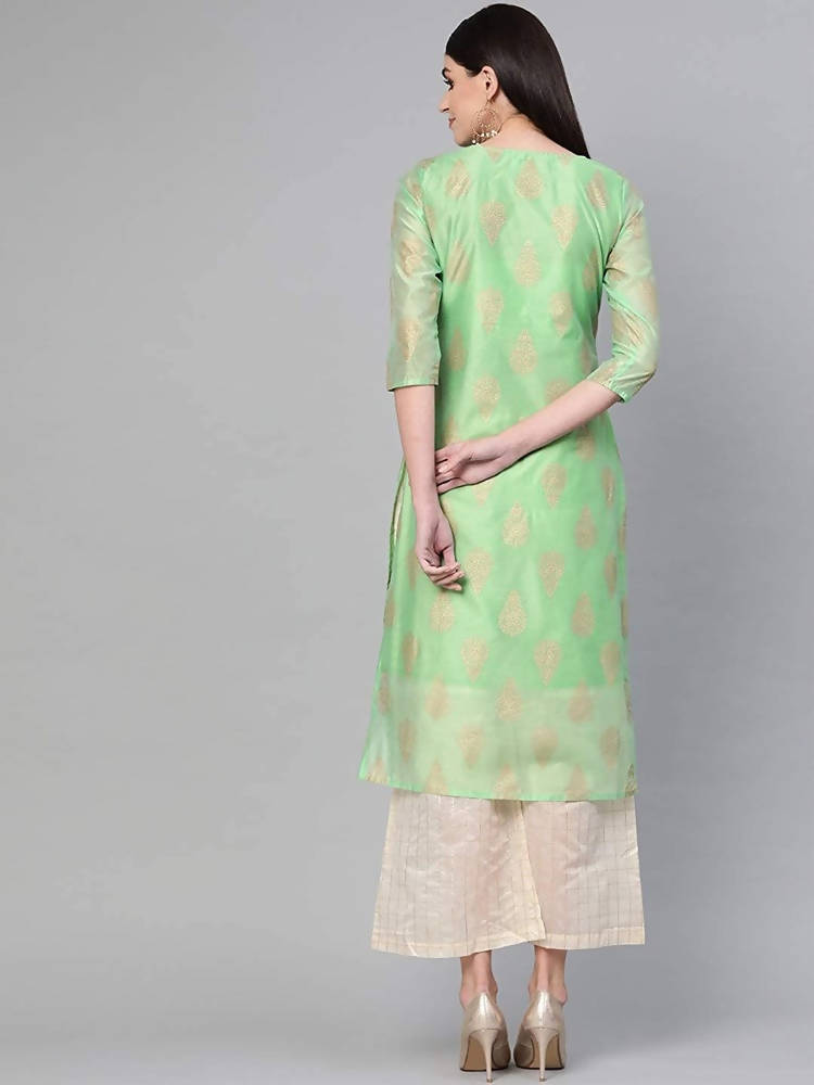 Yufta Women Green & Off-White Printed Kurta with Palazzo | Grab2Buy