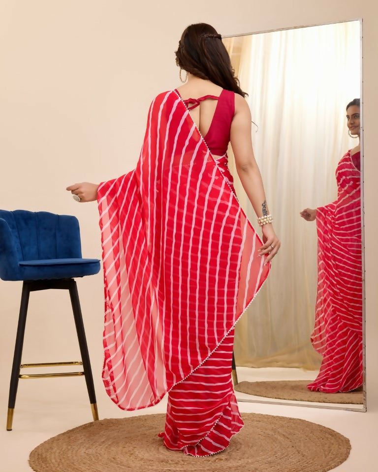 Red Georgette Designer Printed Ready To Wear Saree - Ibiza | Grab2Buy