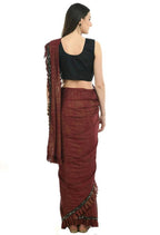 Mominos Fashion All Season Wear Rust And Black Ruffled Ready To Wear Saree | Grab2Buy