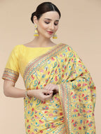 Yellow Silk Blend Woven Design Saree With Unstitched Blouse Piece - Aloki | Grab2Buy