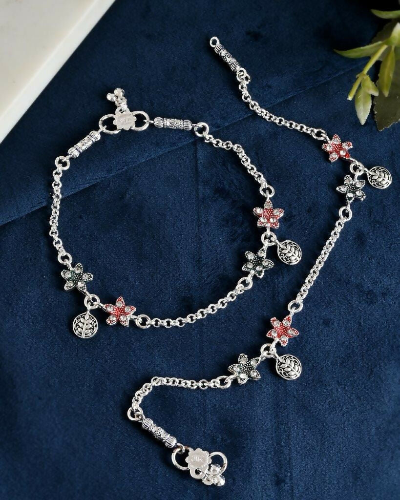 VOJ Set of 2 Traditional Flower Shaped Designer Anklet | Grab2Buy