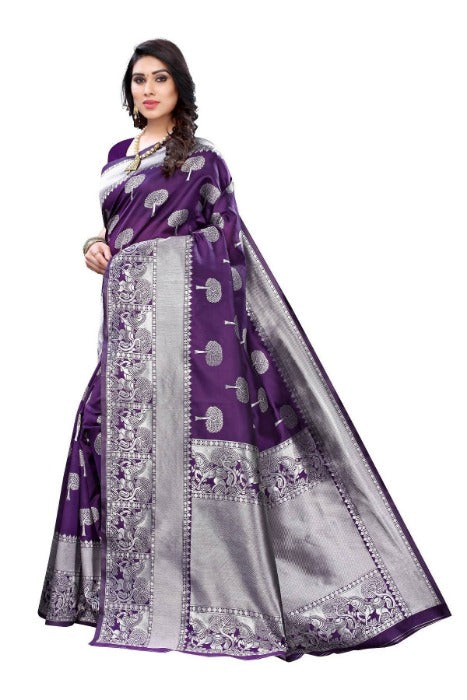 Vamika Banarasi Jacquard Weaving Purple Saree (AMEE PURPLE) | Grab2Buy