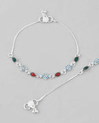 VOJ Set of 2 Silver Plated Heart Shaped Stone Studded Anklet