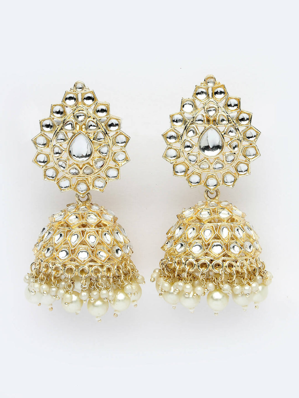 NVR Women Gold-Polished Handcrafted Kundan Jhumka Earrings | Grab2Buy