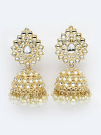 NVR Women Gold-Polished Handcrafted Kundan Jhumka Earrings | Grab2Buy