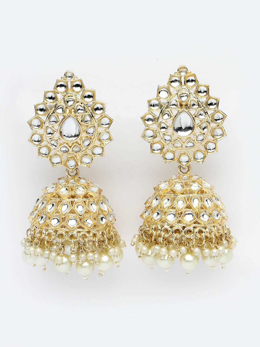 NVR Women Gold-Polished Handcrafted Kundan Jhumka Earrings | Grab2Buy