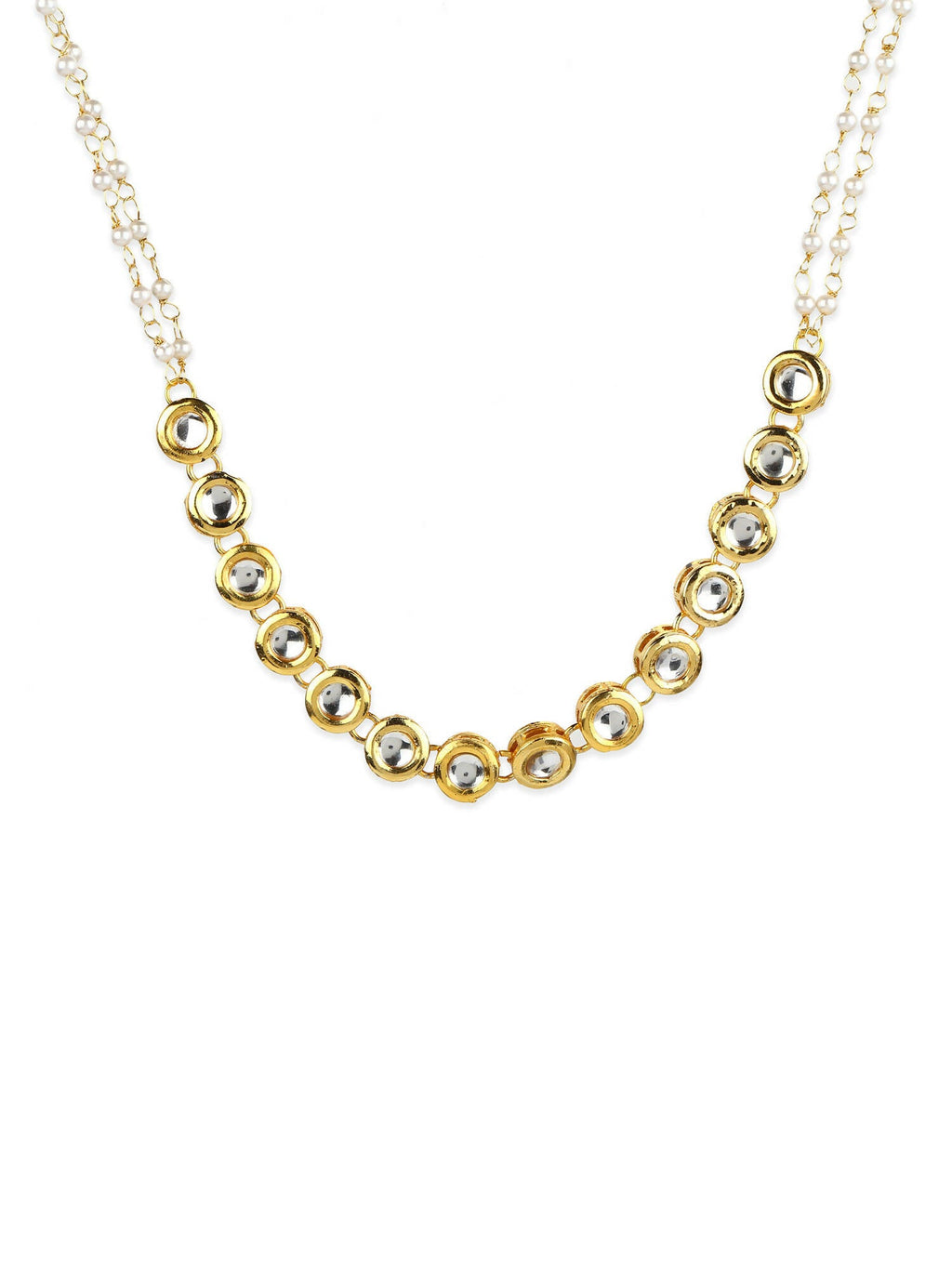 Gold-Polished White Kundan-Studded Pearl Beaded Matha Patti - Ruby Raang | Grab2Buy