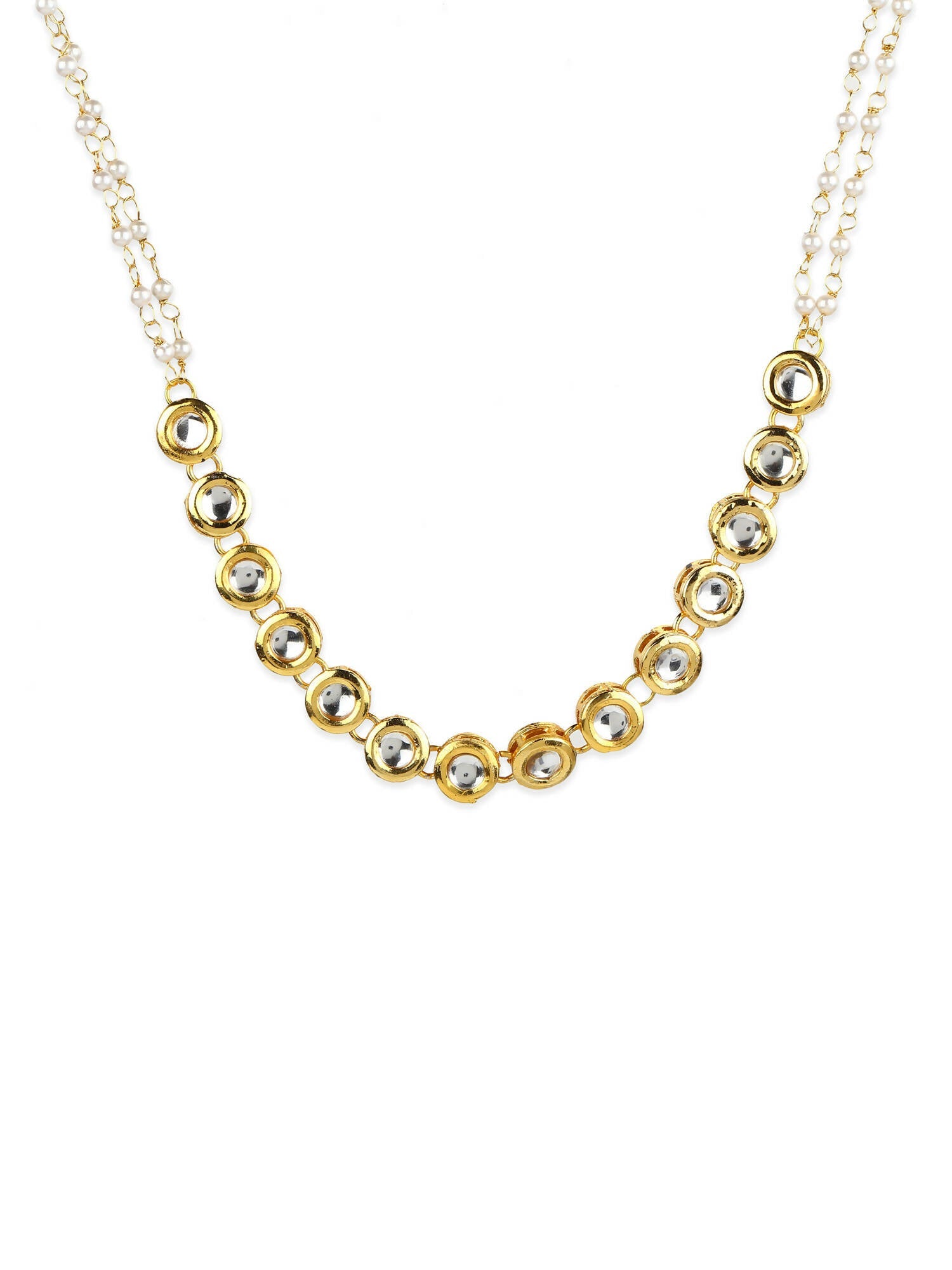 Gold-Polished White Kundan-Studded Pearl Beaded Matha Patti - Ruby Raang | Grab2Buy