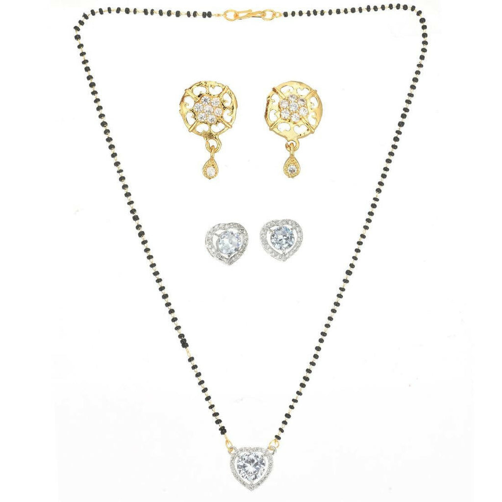 AanyaCentric Gold-Polished Mangalsutra with Pendant, 2 Pair Earrings | Grab2Buy