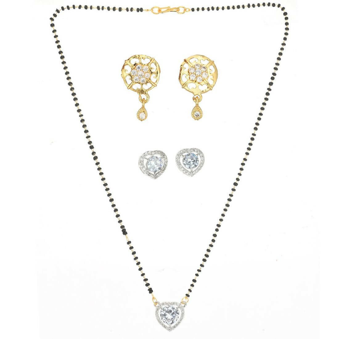 AanyaCentric Gold-Polished Mangalsutra with Pendant, 2 Pair Earrings | Grab2Buy