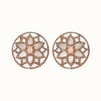 Nuyug 22K Gold Plated Mother of Pearls and Stone Studded Contemporary Floral Shaped Studs | Grab2Buy