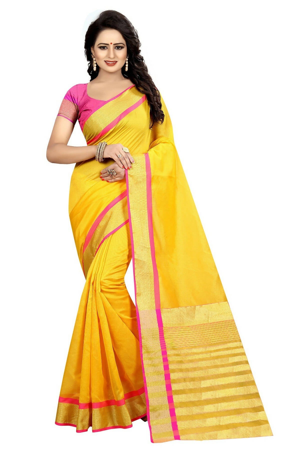 Vamika Yellow Cotton Silk Weaving Saree (Mastani Weaving Gold) | Grab2Buy