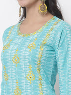Myshka Women's Cotton Printed 3/4 Sleeve Round Neck Casual Kurta Pant Dupatta Set | Grab2Buy