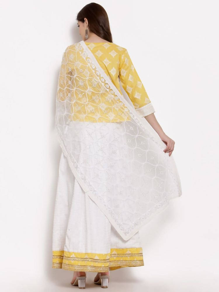 Myshka Women's Yellow Cotton 3/4 Sleeve Round Neck Printed Casual Lehenga Choli Set | Grab2Buy