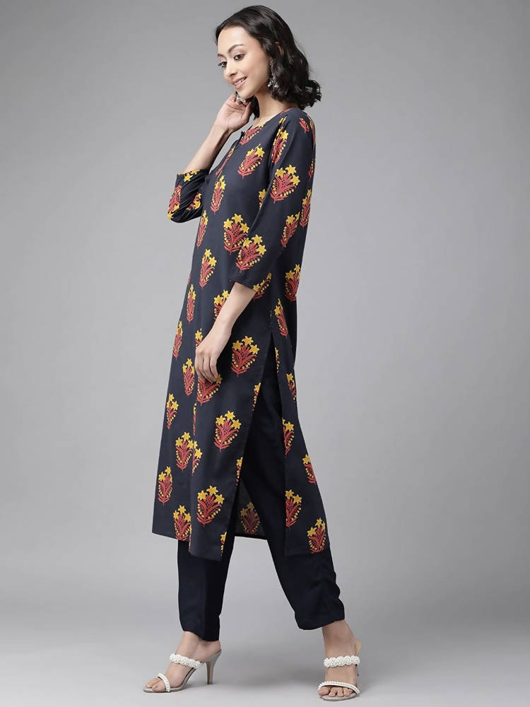 Yufta Navy Blue And Black Kurta And Palazzo Set | Grab2Buy
