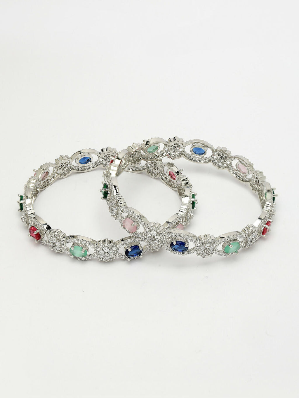 NVR Women's Set of 2 Multi-Coloured CZ Stone-Studded Handcrafted Bangles | Grab2Buy