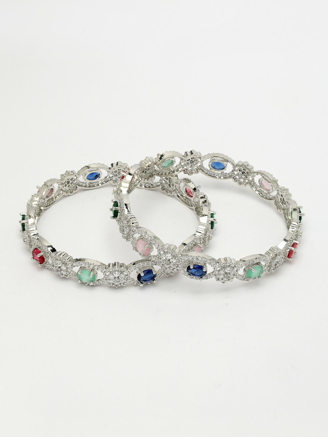 NVR Women's Set of 2 Multi-Coloured CZ Stone-Studded Handcrafted Bangles | Grab2Buy