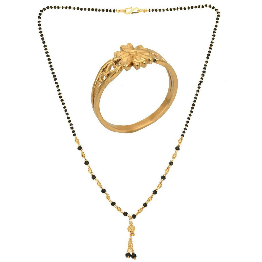 AanyaCentric Gold-Polished Mangalsutra & Ring Set | Grab2Buy