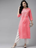 Yufta Women Pink Bandhani Yoke Design Regular Sequined Pure Cotton Kurta with Palazzo | Grab2Buy