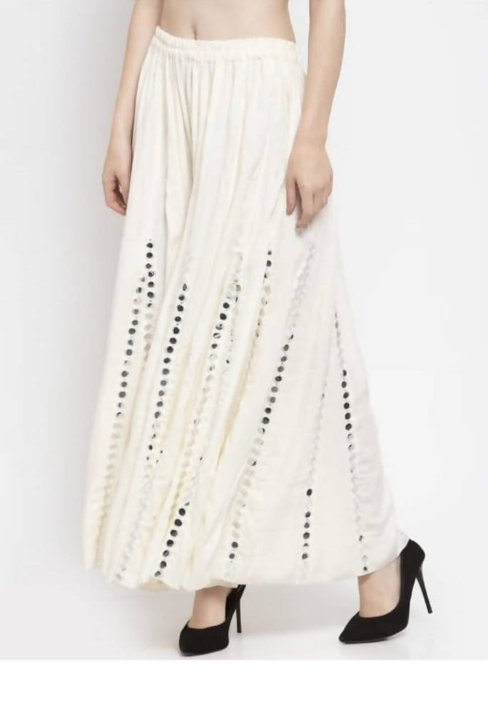 Mominos Fashion Moeza Reyon Cotton White Color Mirror Work Palazzo | Grab2Buy