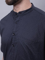 Even Apparels Black Pure Cotton Short Sleeves Kurta With Band Collar | Grab2Buy