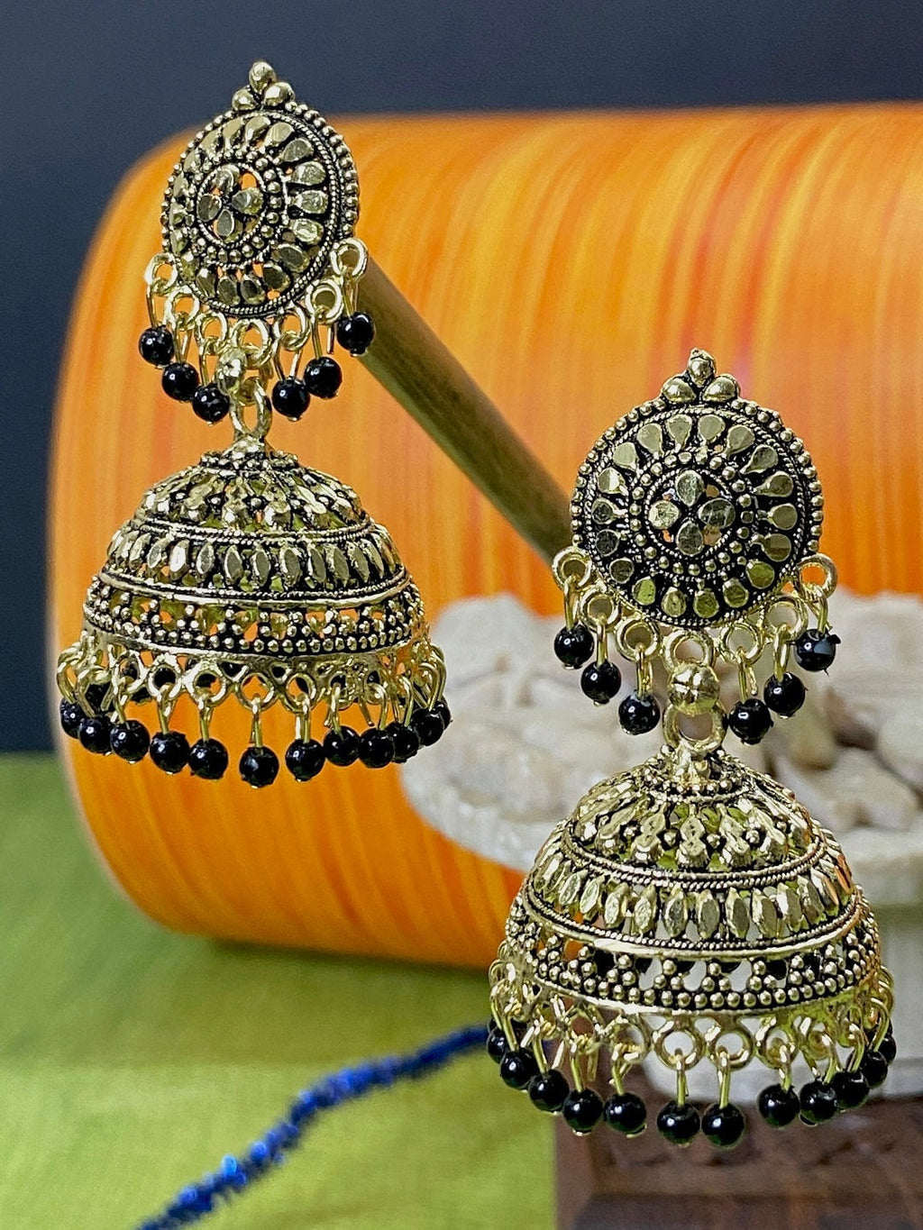 Gold-Polished Alloy Designer Brass Jhumki Earrings - The Pari | Grab2Buy