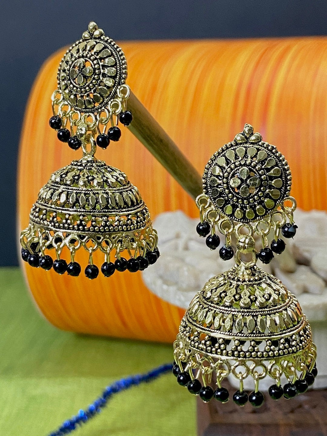 Gold-Polished Alloy Designer Brass Jhumki Earrings - The Pari | Grab2Buy