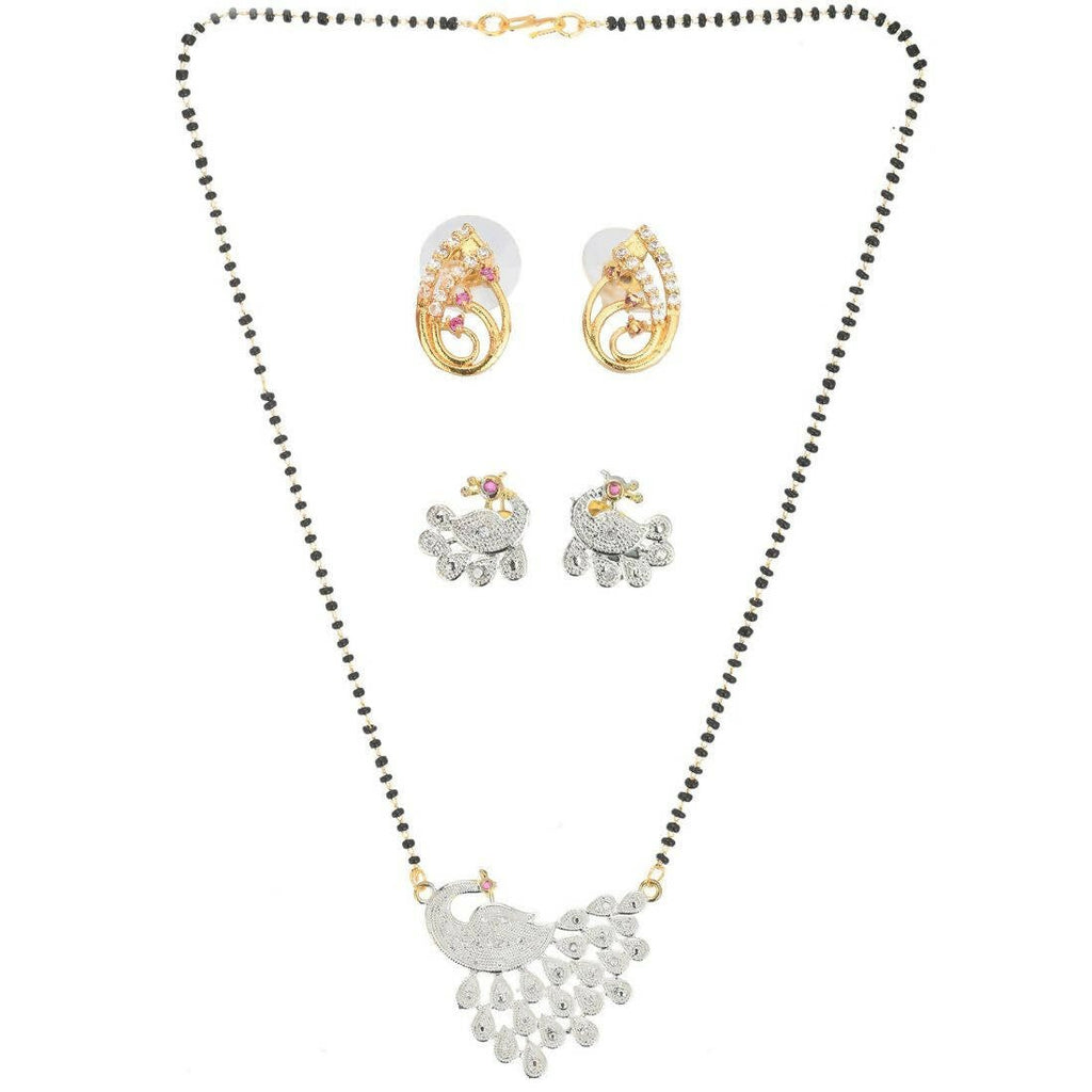 AanyaCentric Gold-Polished Mangalsutra with Pendant, 2 Pair Earrings | Grab2Buy
