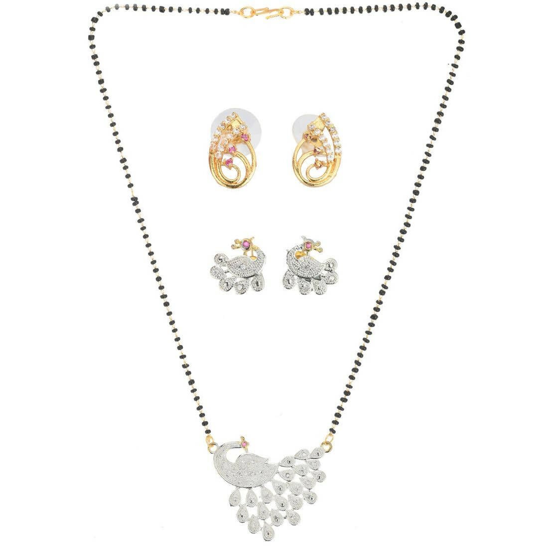 AanyaCentric Gold-Polished Mangalsutra with Pendant, 2 Pair Earrings | Grab2Buy