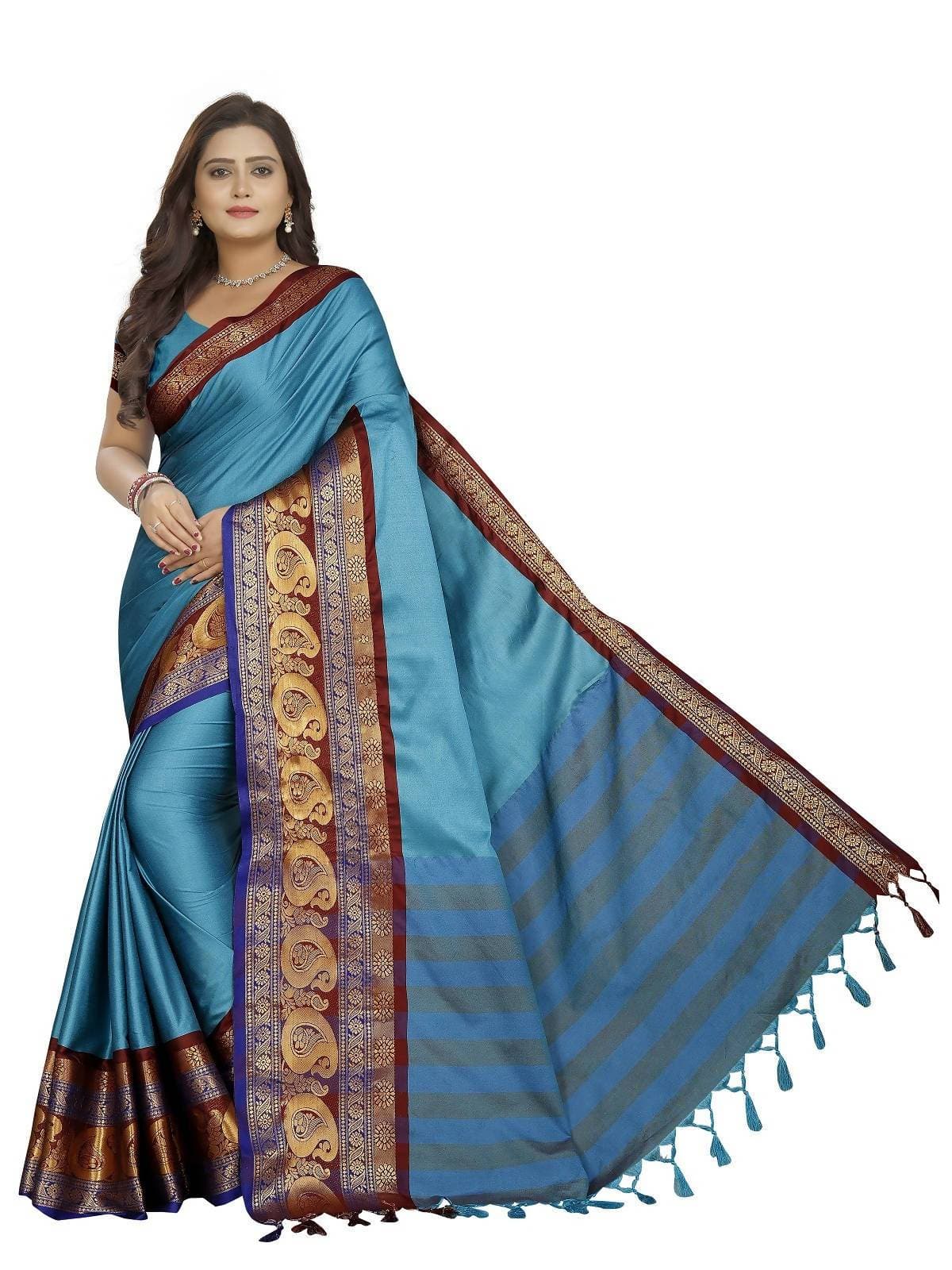 Vamika Banarasi Silk Blue Weaving Saree | Grab2Buy