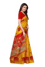 Vamika Latest Fashion Yellow & Red Kalamkari With Jhalar Khadi Silk Saree | Grab2Buy