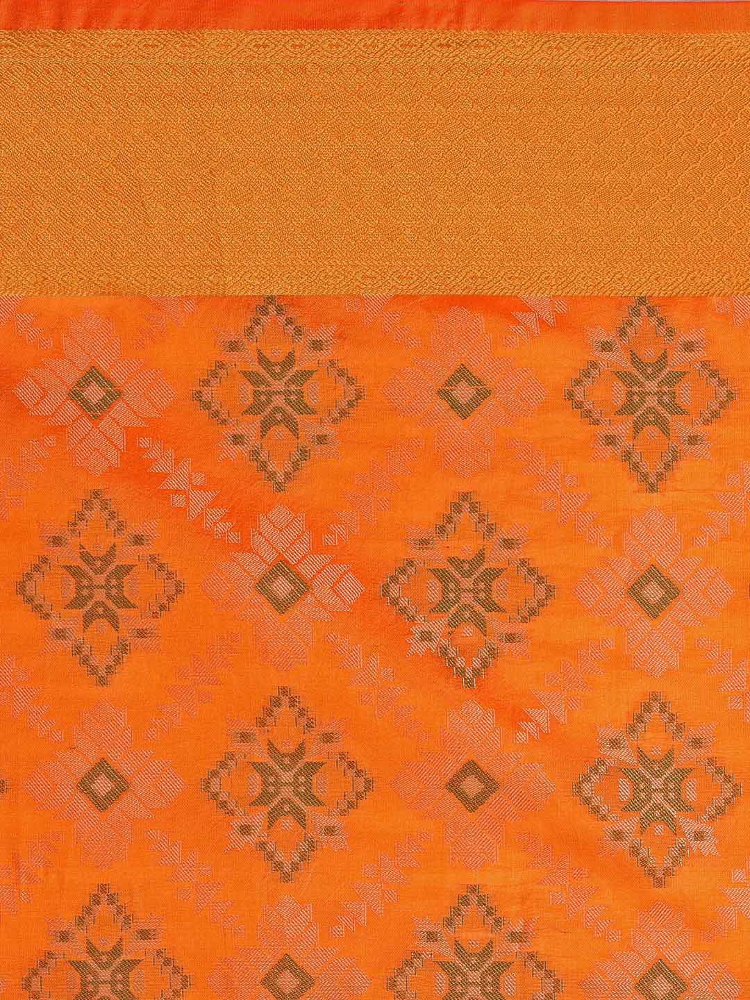 Saree Mall Yellow Silk Blend Patola Print Kanjeevaram Saree with Unstitched Blouse | Grab2Buy
