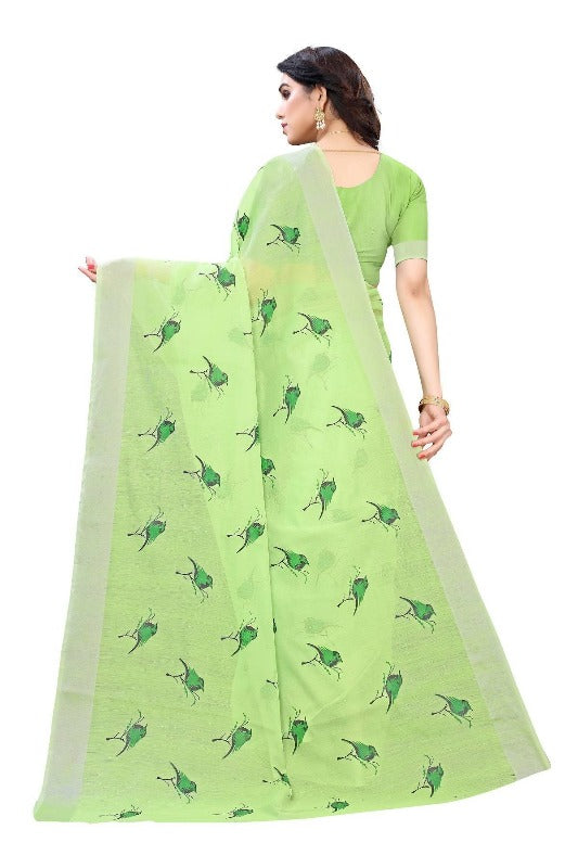 Vamika Parrot Green Chanderi Designer Saree (SERIN PARROT GREEN) | Grab2Buy