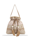 Masq Women Beige & Gold-Toned Embellished Potli | Grab2Buy