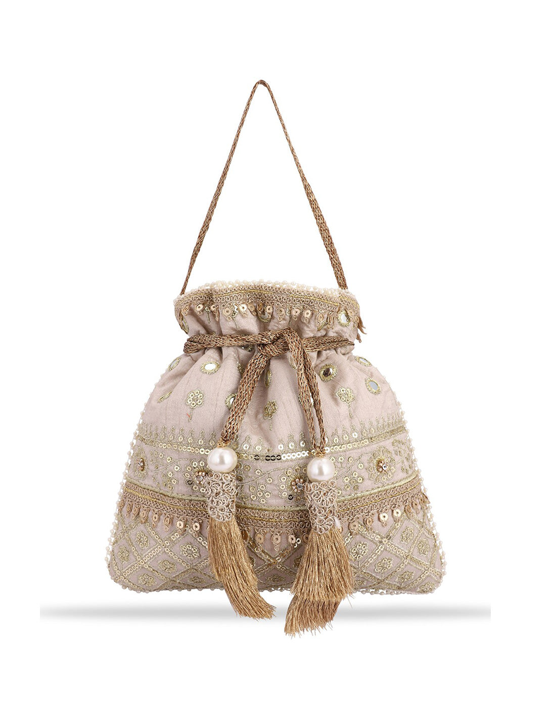 Masq Women Beige & Gold-Toned Embellished Potli | Grab2Buy