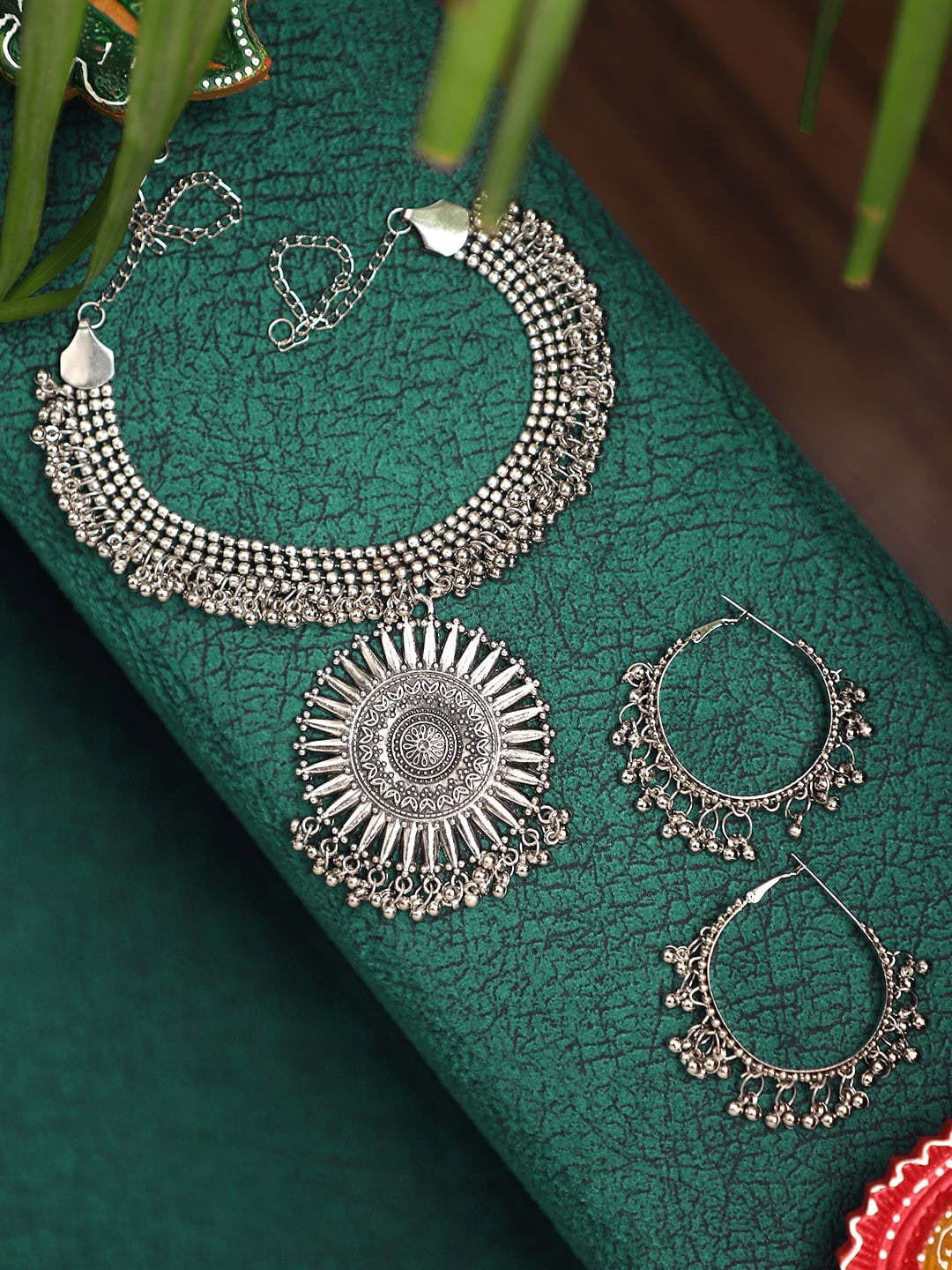 Cardinal Oxidized Silver-Toned Long Jewellery Set | Grab2Buy