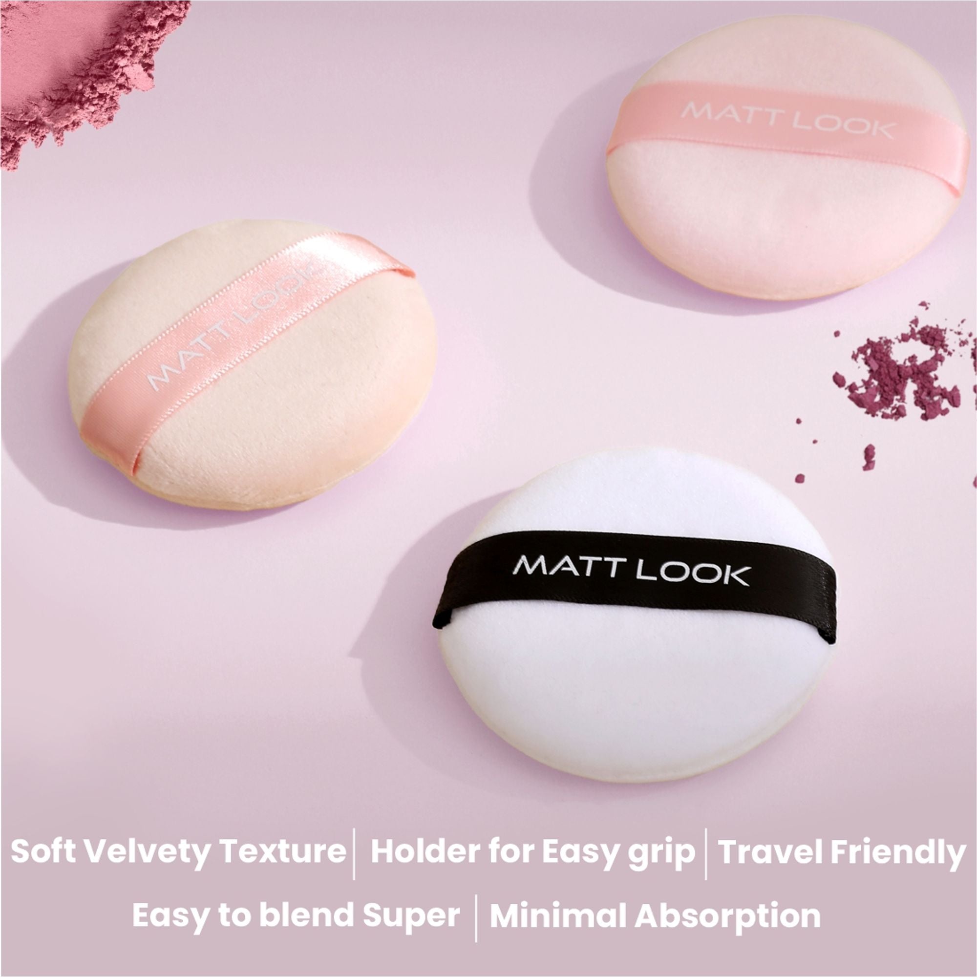 Matt Look Round Pillows Powder White Puff - Pack Of 2