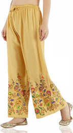 Mominos Fashion Golden Floral Design Palazzo | Grab2Buy