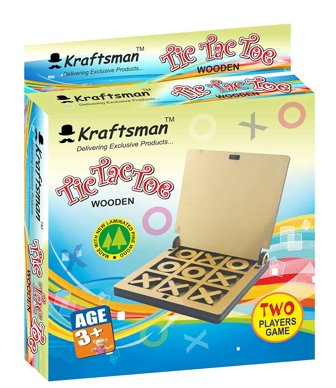 Kraftsman Wooden Tic Tac Toe Portable Game for Kids, Teens and Adults with Golden Mirror Shade Strategy & War Games Board Game | Grab2Buy