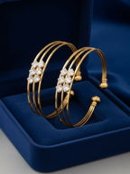 NVR Women Set of 2 Gold Plated CZ Stone Adjustable Bangle