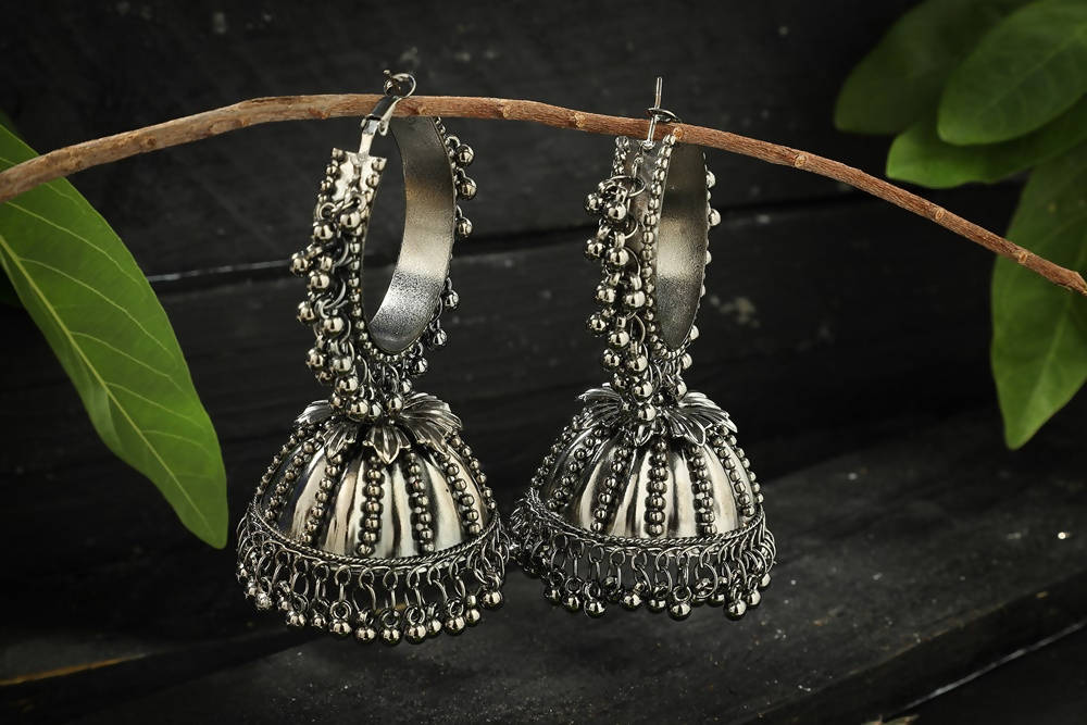 Mominos Fashion Johar Kamal Oxidised Silver-Plated With Ghungroo Jhumkas | Grab2Buy
