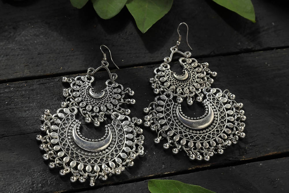 Mominos Fashion Johar Kamal Silver-Plated Chandbali Earrings For Women | Grab2Buy