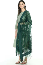 Mominos Fashion Bottle Green Orgenza Mirror Stripe Dupatta | Grab2Buy