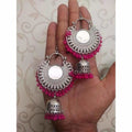 MS Fashion India Pink Color Pearls Chandbali Earrings With Mirror | Grab2Buy