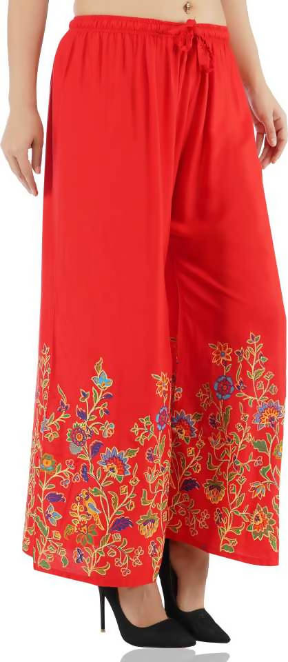 Mominos Fashion Red Floral Design Palazzo | Grab2Buy