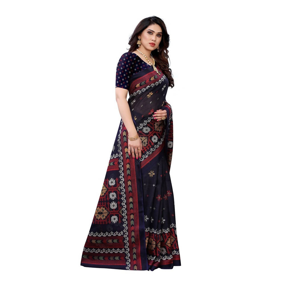 Vamika Printed Jute Silk Navy Blue Saree (Namita Navy) | Grab2Buy