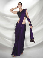 Purple Organza Solid Saree With Unstitched Blouse Piece - Shanaya | Grab2Buy